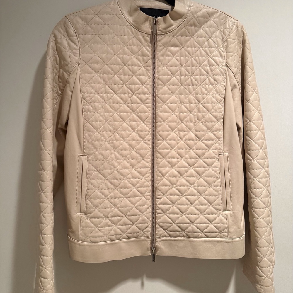 Lafayette 148 Quilted Beige Leather Jacket